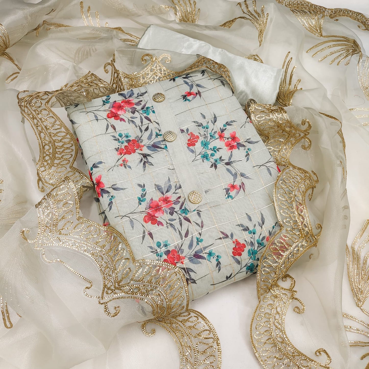 Divine White Color Regular Wear Chanderi Printed Work Salwar Suit