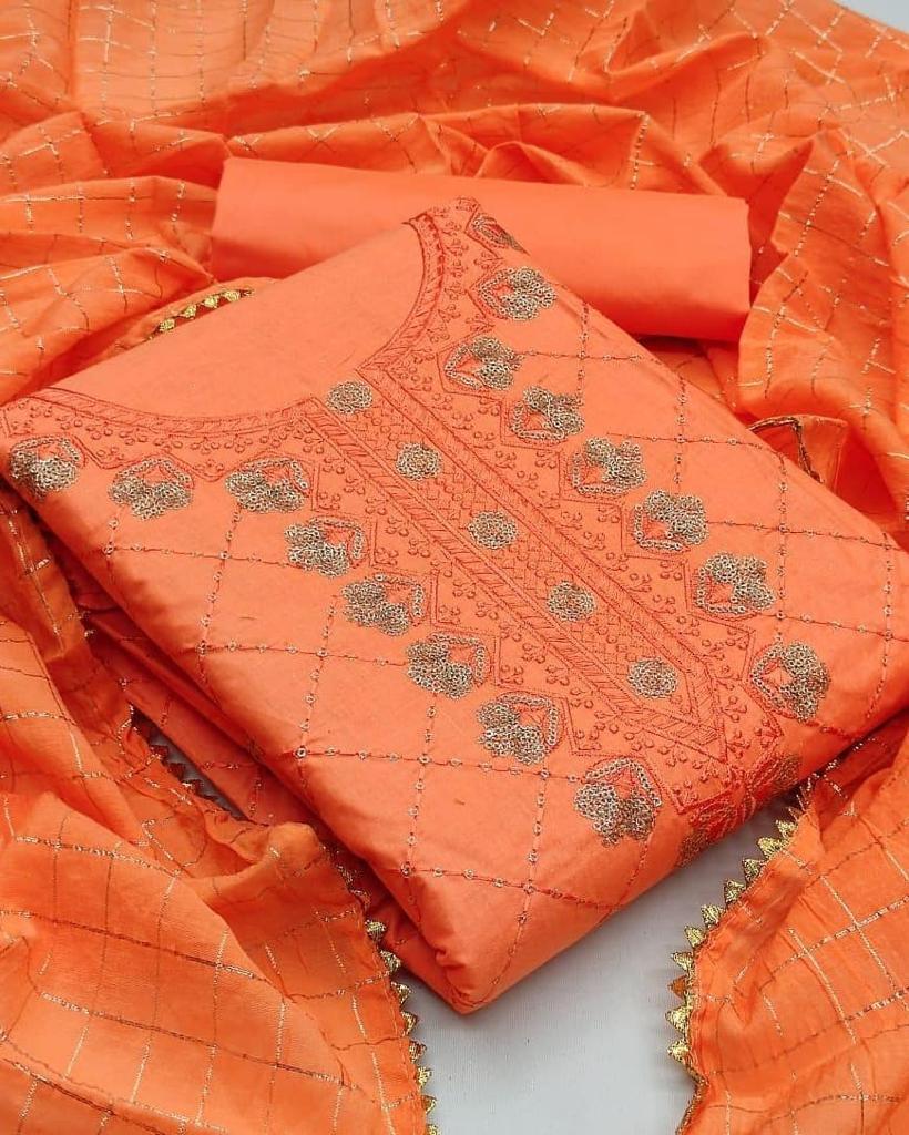 Opulent Orange Color Sequence Work Occasion Wear Cotton Salwar Suit