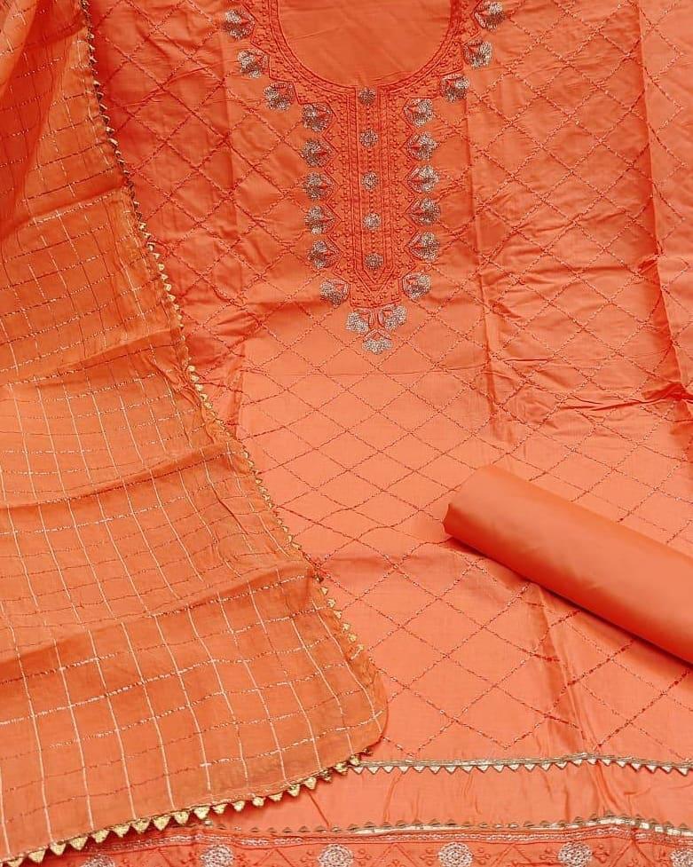 Opulent Orange Color Sequence Work Occasion Wear Cotton Salwar Suit