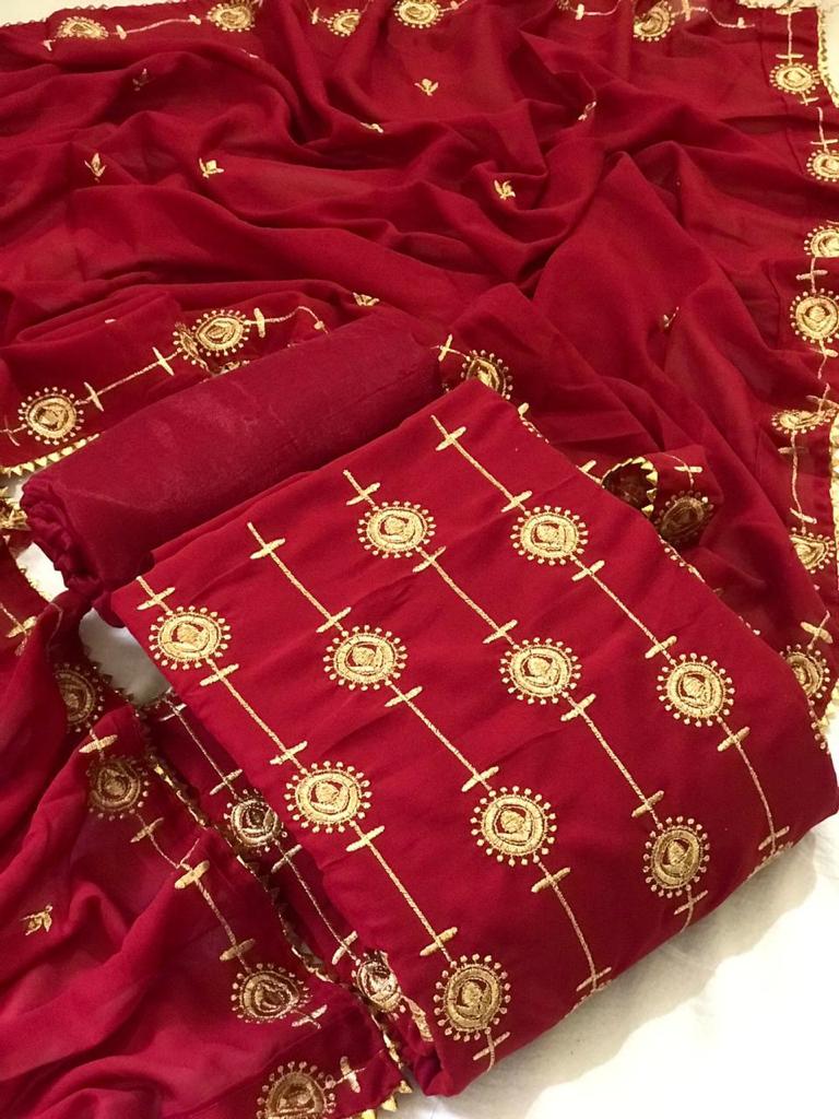 Surpassing Red Color Festive Wear Georgette Multi Work Occasion Wear Salwar Suit