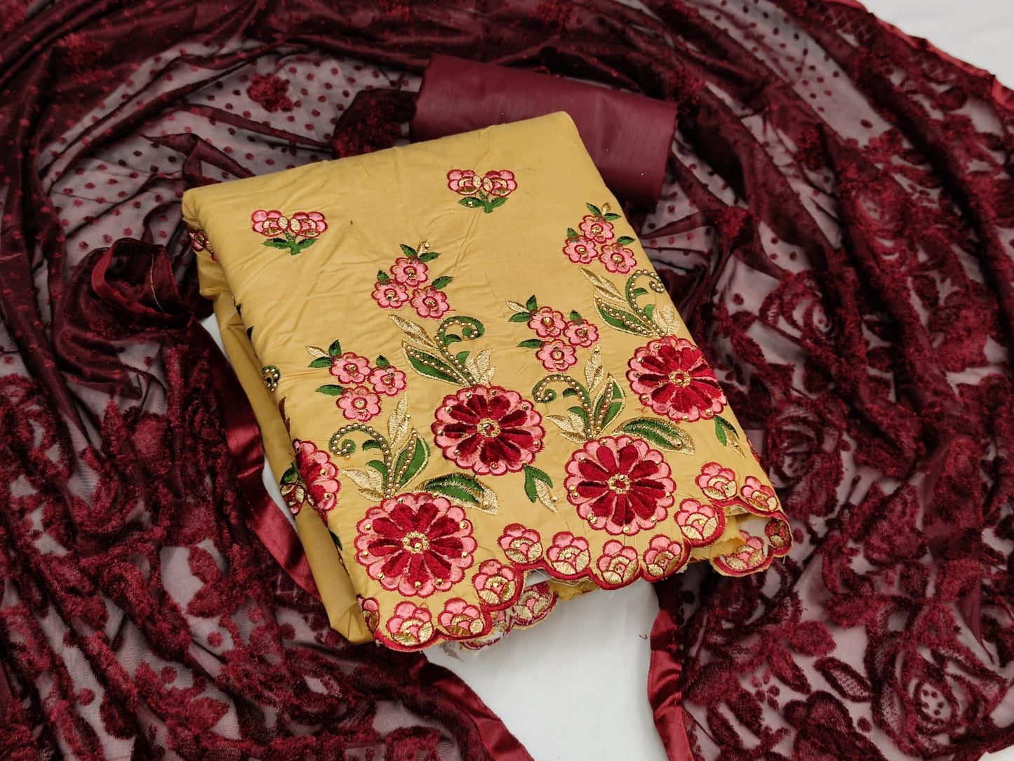 Flaunt Mustard Color Cotton Running Wear Embroidered Work Cotton Salwar Suit