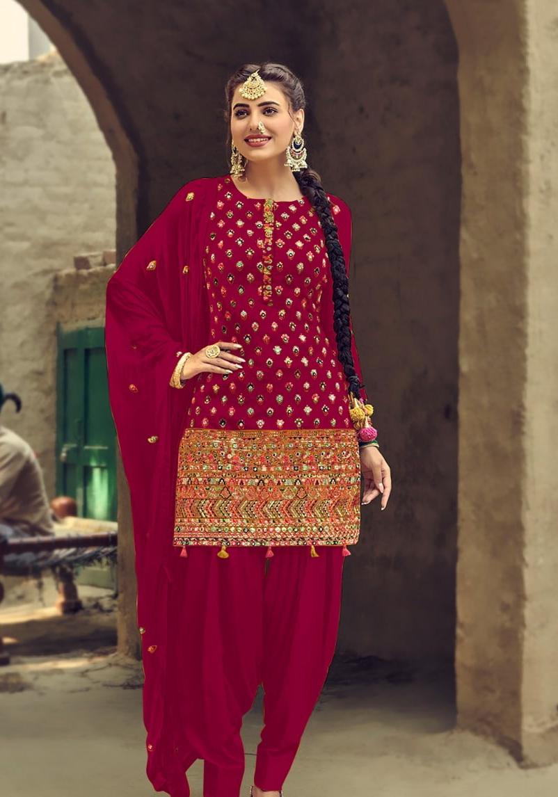 Sizzling Red Color Embroidered Work Georgette Salwar Suit For Wedding Wear