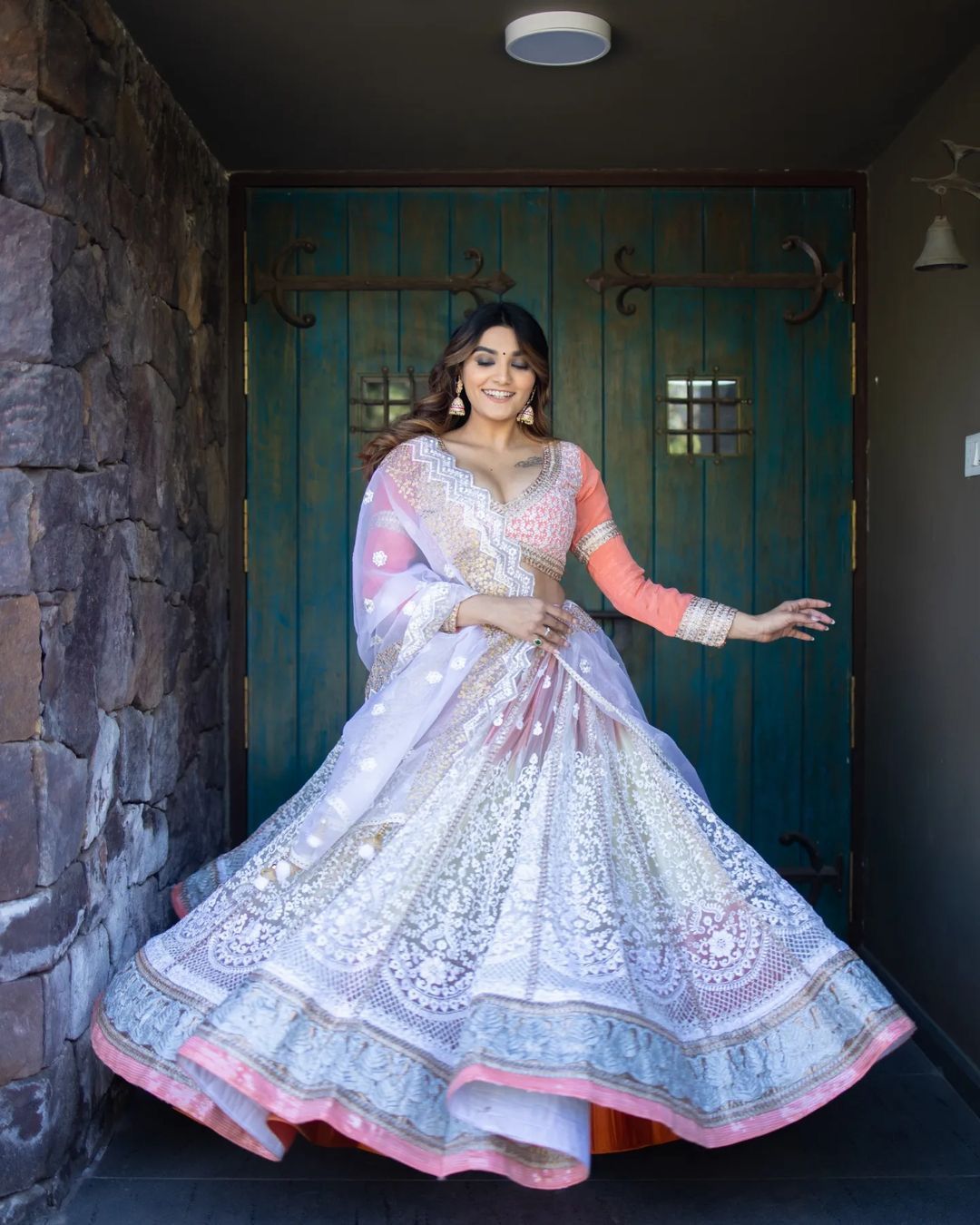 Blue and on sale white lehenga choli