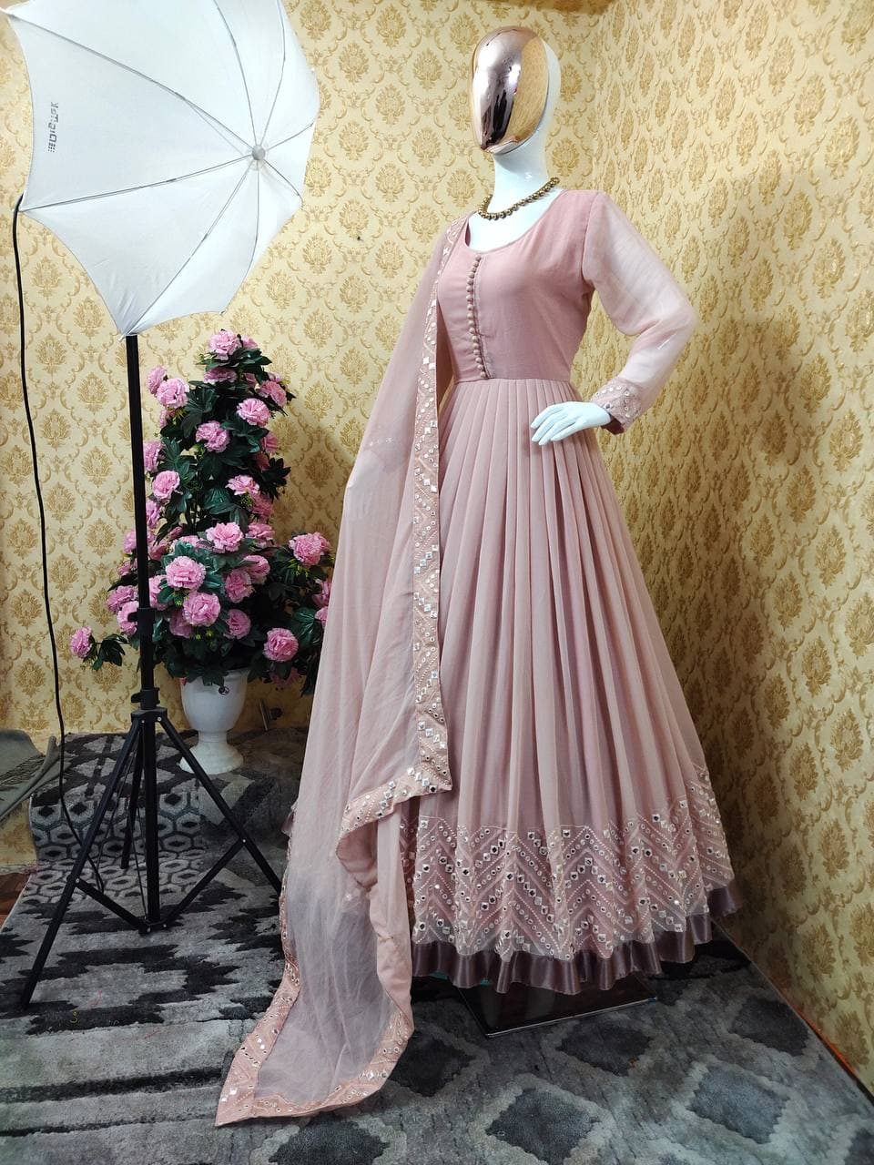 Preferable Purple Color Embroidered Work Georgette Salwar Suit For Women