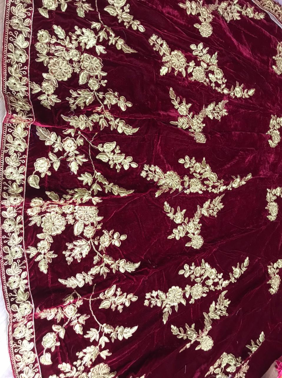Surpassing Maroon Color Coding Embroidered Work Fancy Velvet Design Lehenga Choli