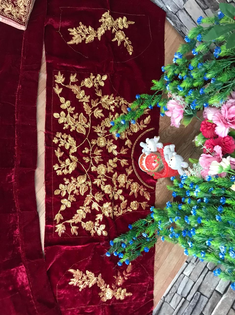 Surpassing Maroon Color Coding Embroidered Work Fancy Velvet Design Lehenga Choli