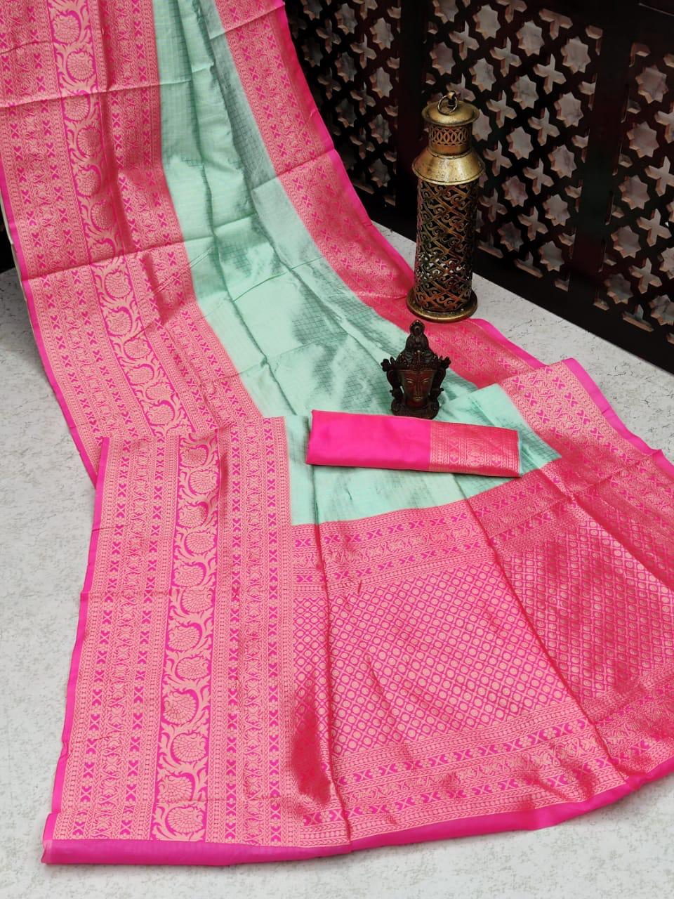 Mind-blowing Sea Green Color Party WearArt Silk Jacquard Work Saree Blouse