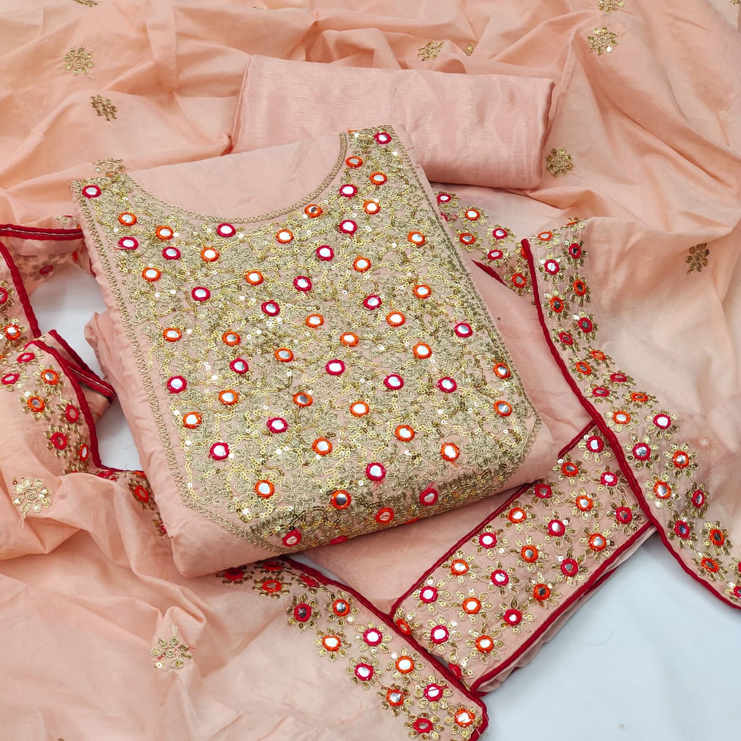 Amazing Casual Wear Chanderi Mirror Sequence Work Salwar Suit