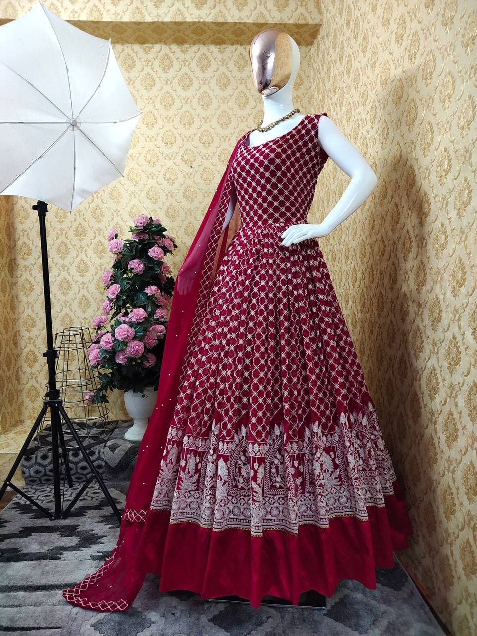 Amazaballs Maroon Color Designer Georgette Embroidered Work Salwar Suit