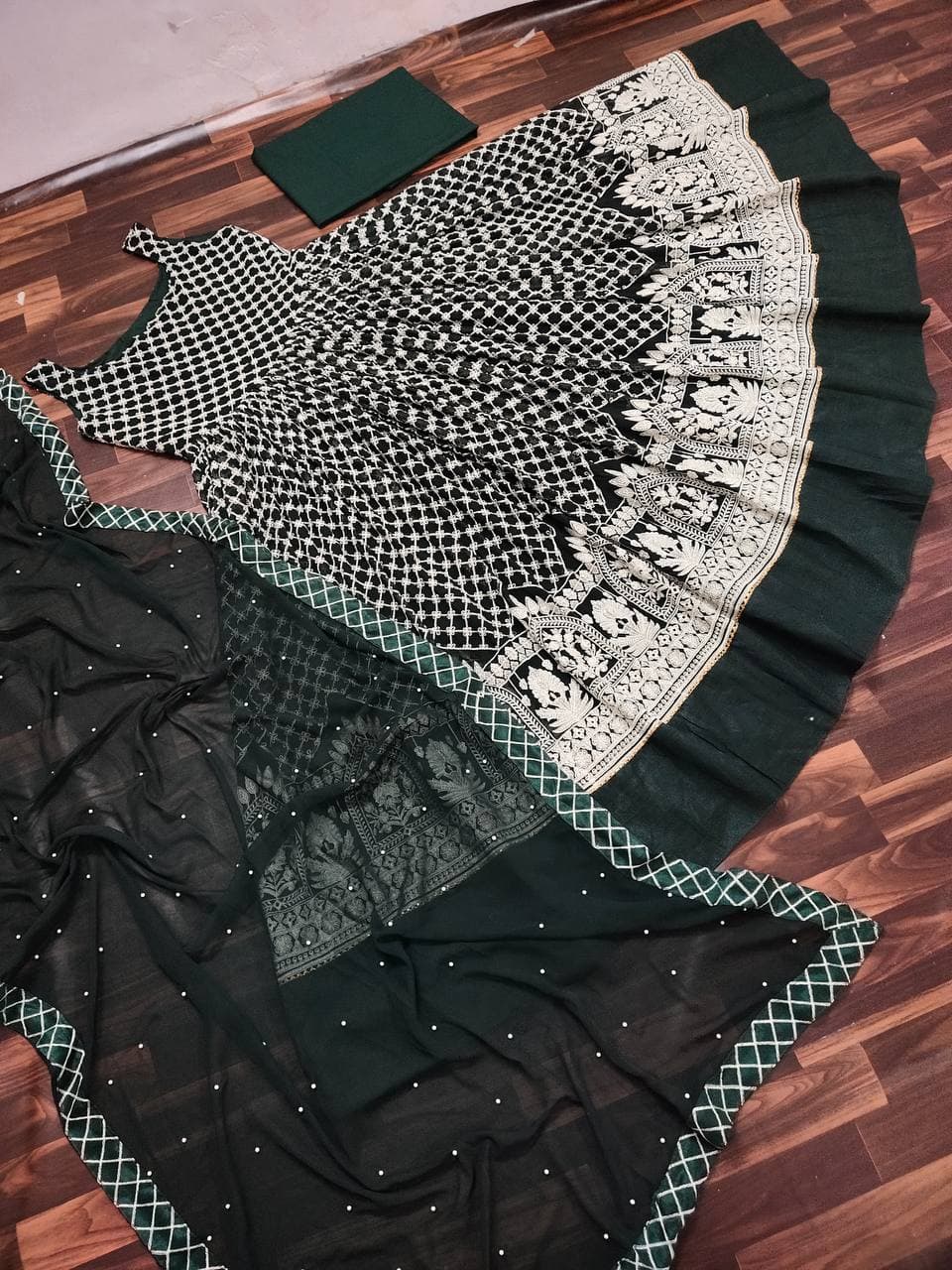 Refreshing Rama Green Color Designer Georgette Embroidered Work Salwar Kameez