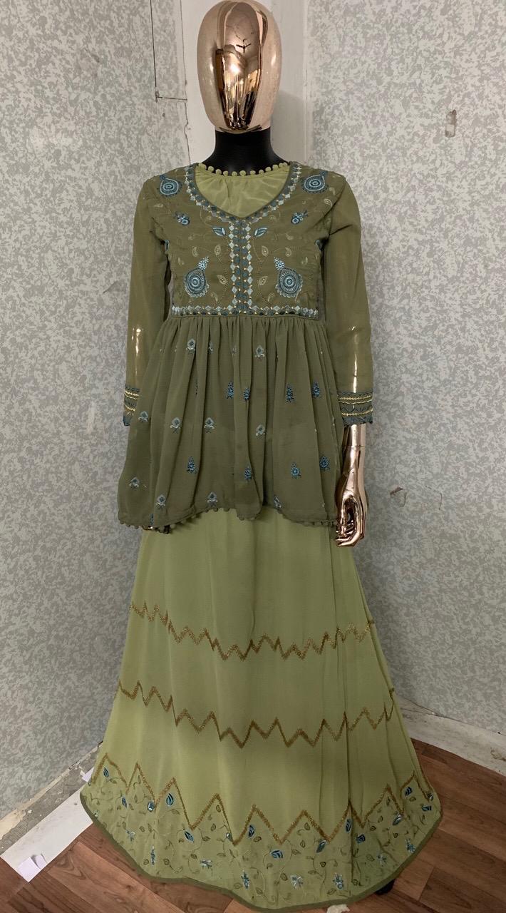 Sensational Green Color Georgette Embroidered Design Work Indo Western For Party Wear