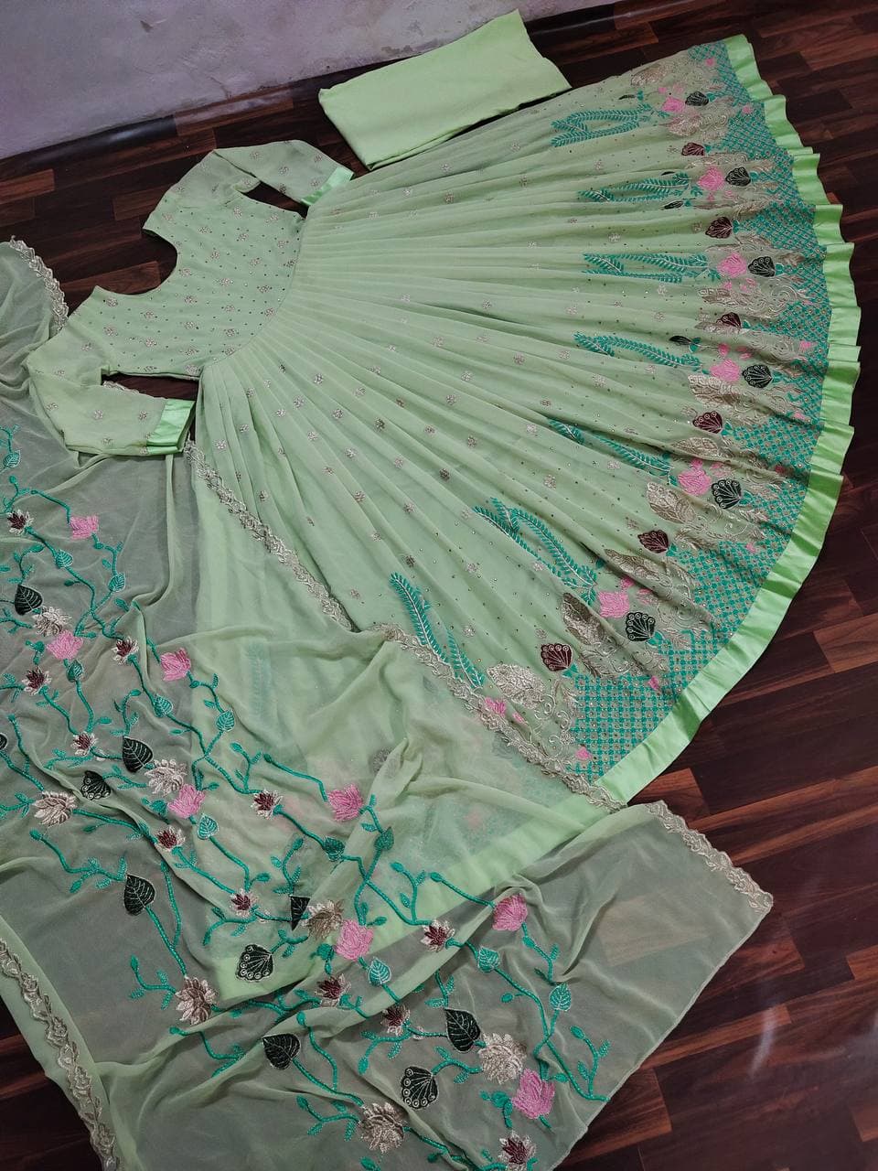 Marvalous Green Color Function Wear Georgette Diamond Work Salwar Suit