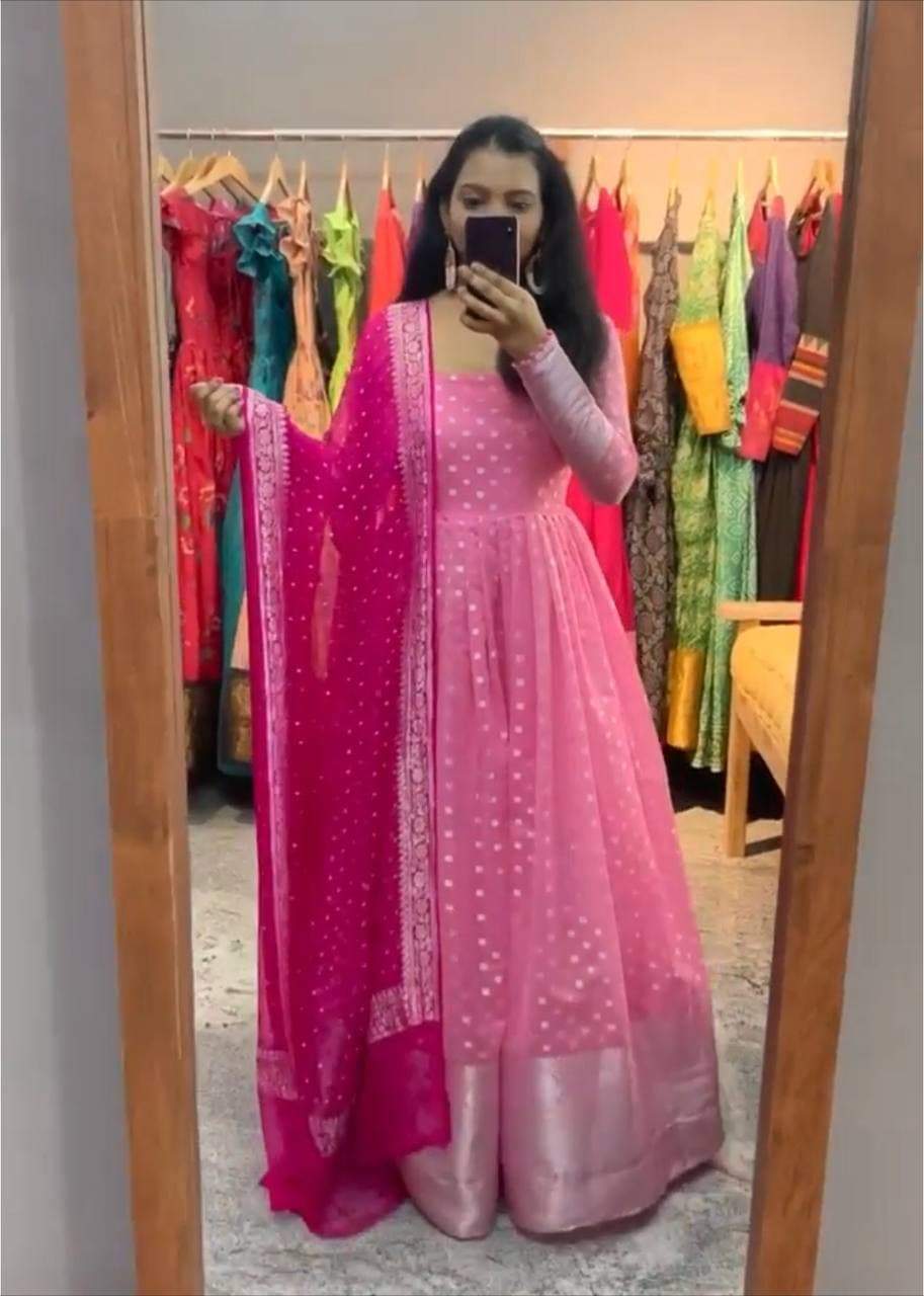 Shattering Pink Color Georgette Embroidered Work Festive Wear Salwar Suit