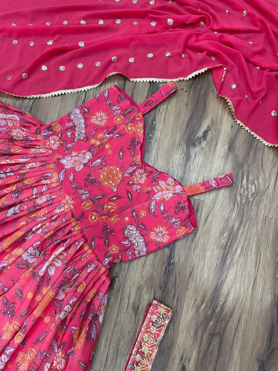 Wedding Wear Pink Color Georgette Sequence Work Designer Gown Dupatta