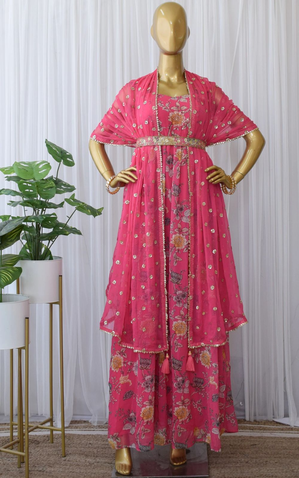 Wedding Wear Pink Color Georgette Sequence Work Designer Gown Dupatta