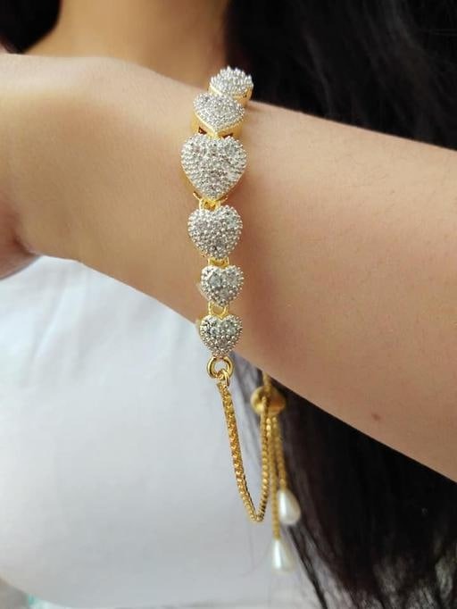 Alluring White Color Amercian Diamond Golden Imitation Bracelet
