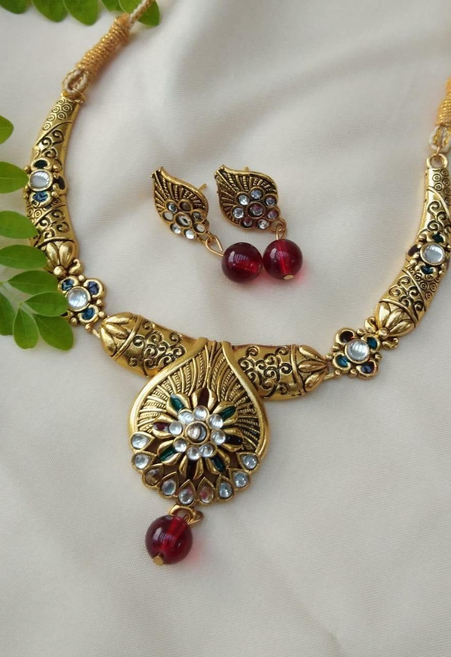 Ravishing Multi Stone Pearl Moti Artificial Golden Necklace