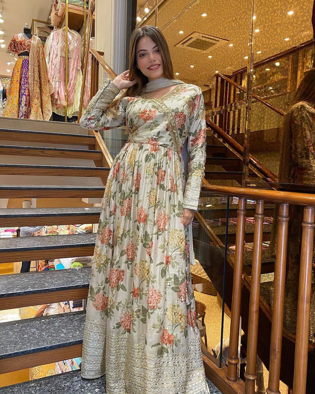 Party Wear Georgette Printed Full Stitched Gown For Girls Wear