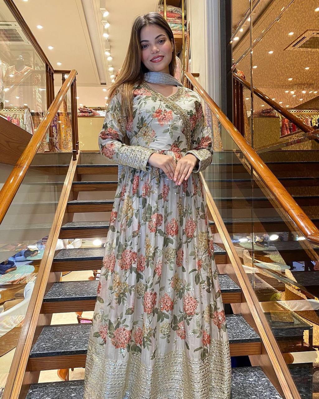 Party Wear Georgette Printed Full Stitched Gown For Girls Wear