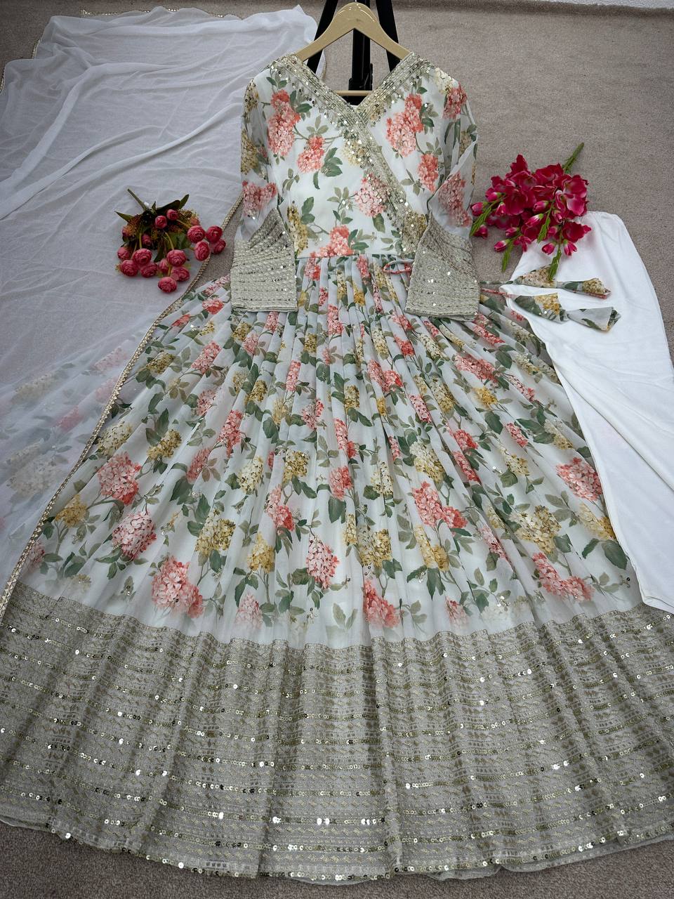 Party Wear Georgette Printed Full Stitched Gown For Girls Wear