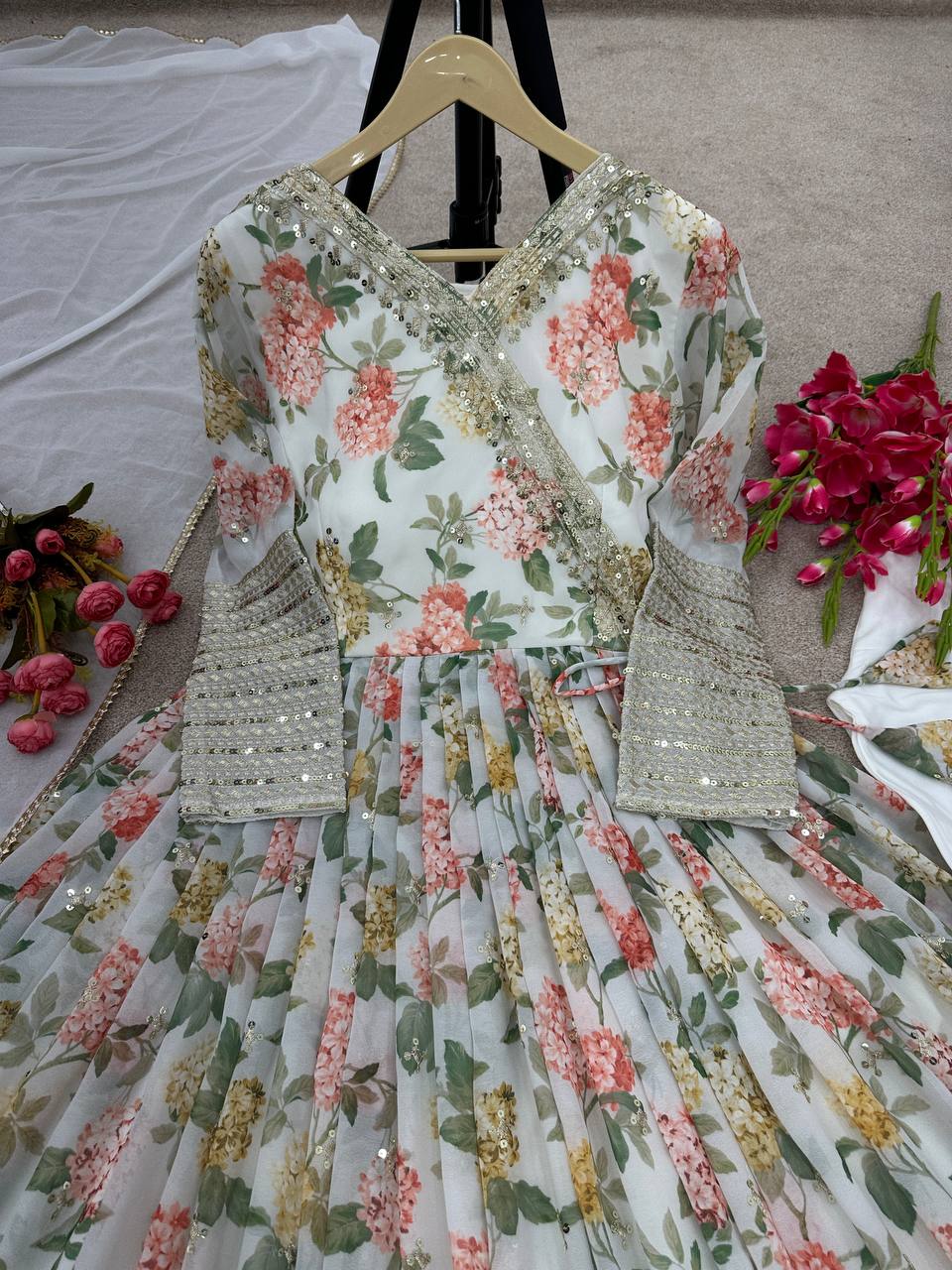 Party Wear Georgette Printed Full Stitched Gown For Girls Wear