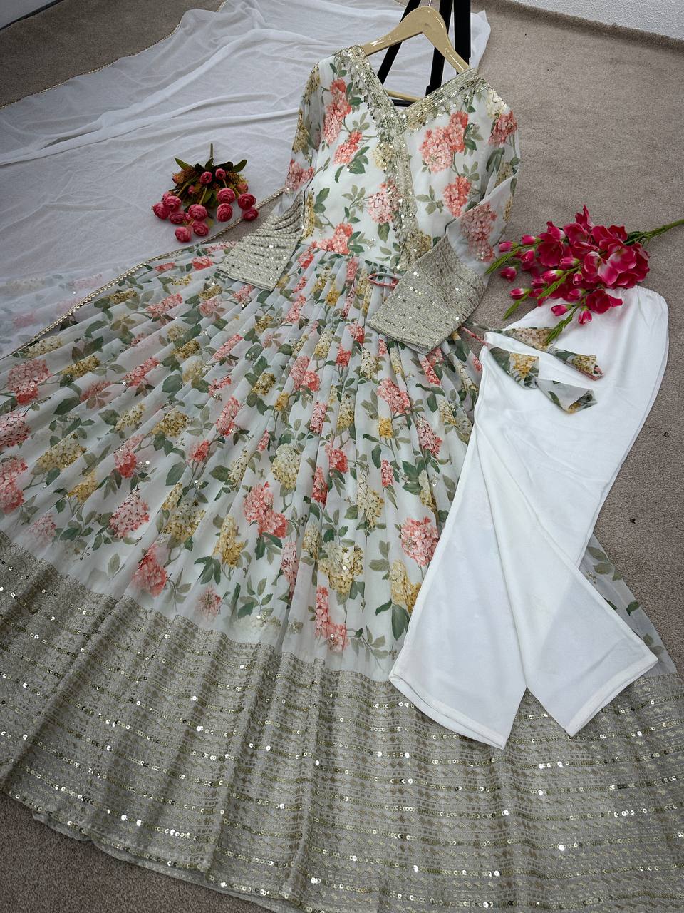 Party Wear Georgette Printed Full Stitched Gown For Girls Wear