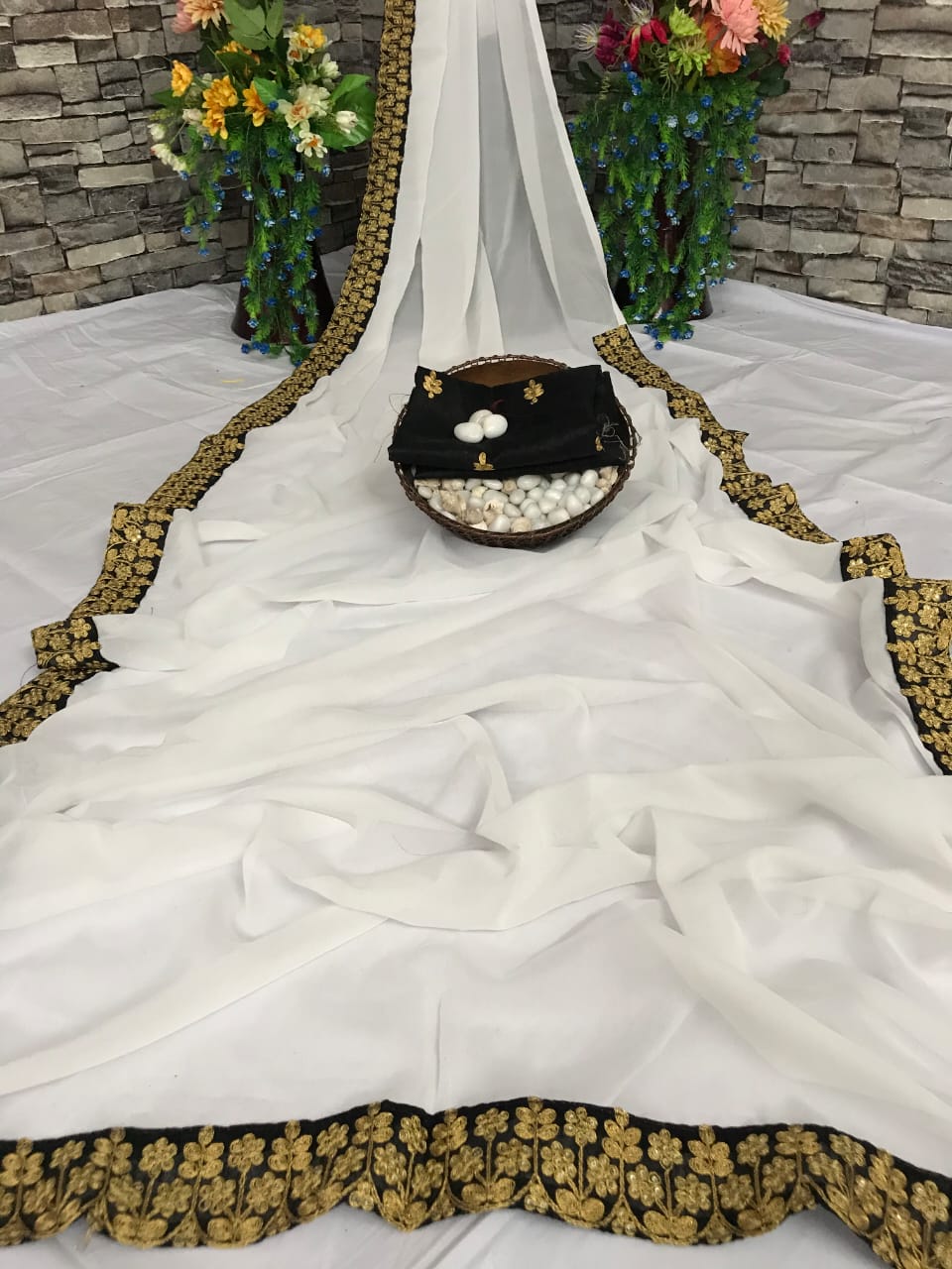 Opulent Off White Designer Georgette Coding Work Lace Saree Blouse For Function Wear