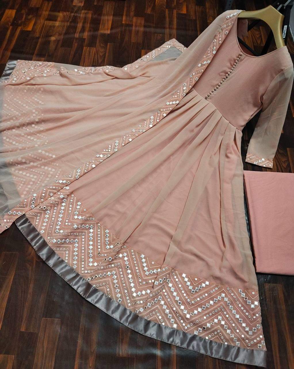 Stunning Peach Color Georgette Embroidered Work Function Wear Salwar Suit