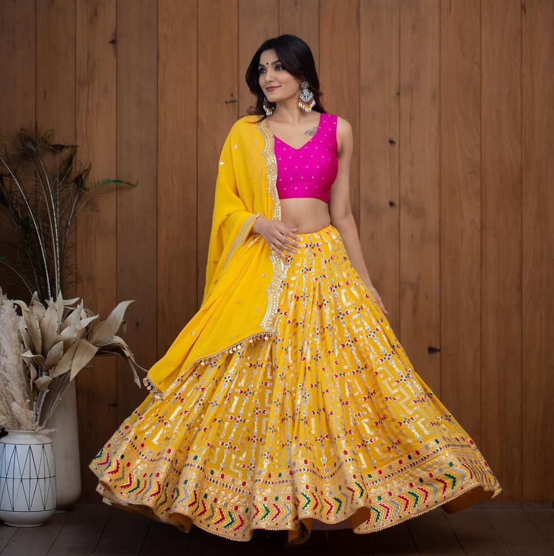 Haldi Special Silk Embroidered Lehenga Choli