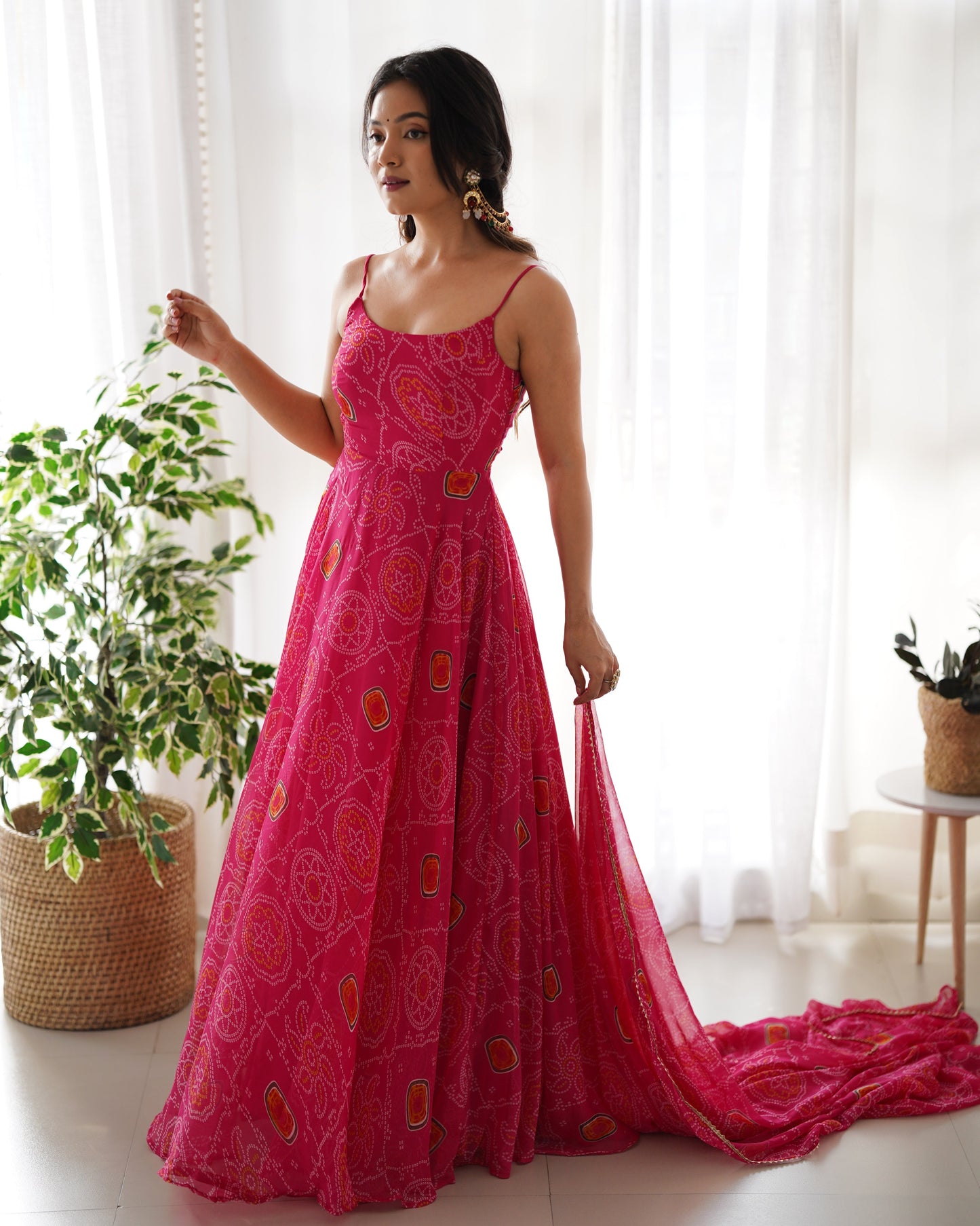 Party Wear Chiffon Printed Ready to Wear Anarkali Gown For Girls