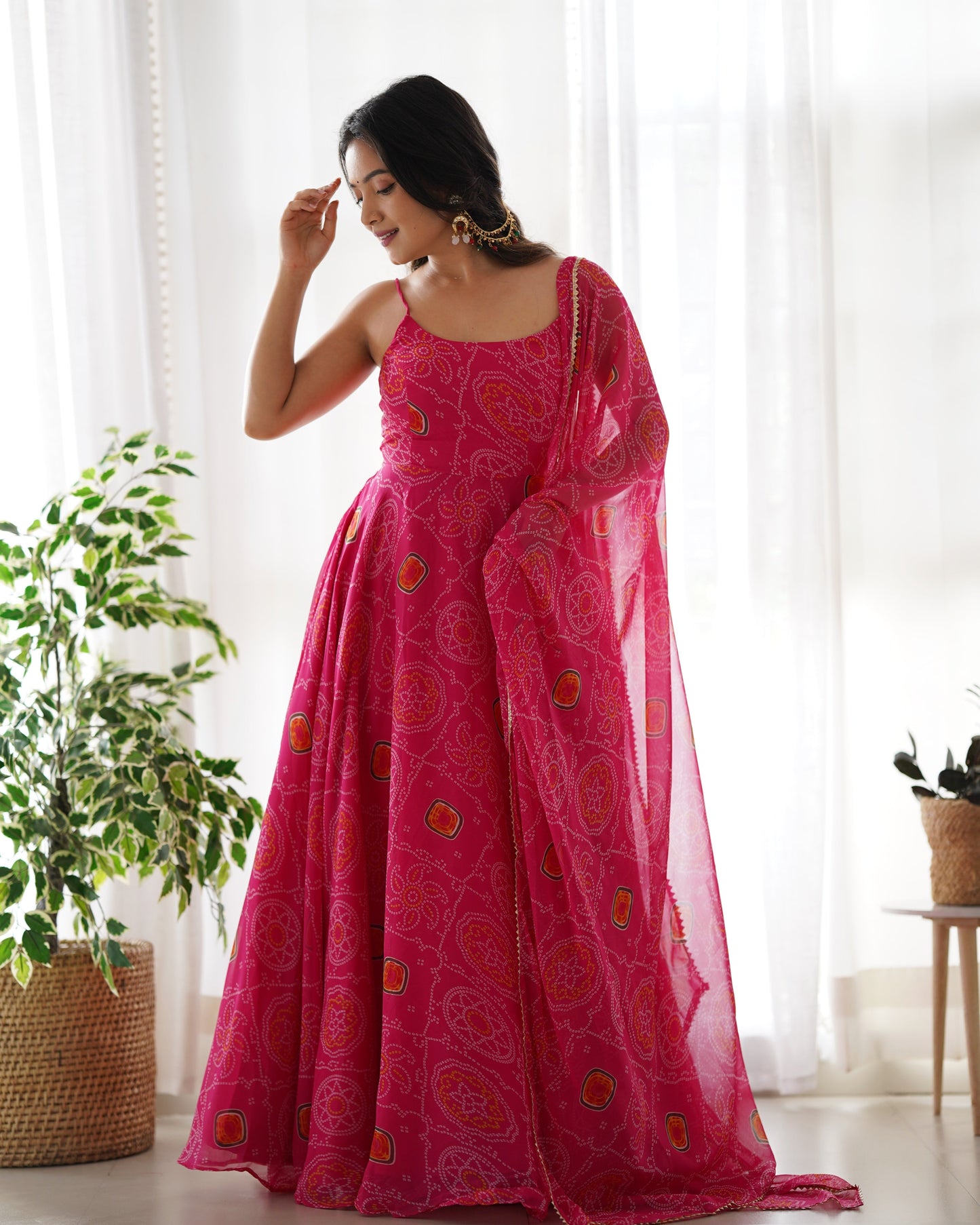 Party Wear Chiffon Printed Ready to Wear Anarkali Gown For Girls