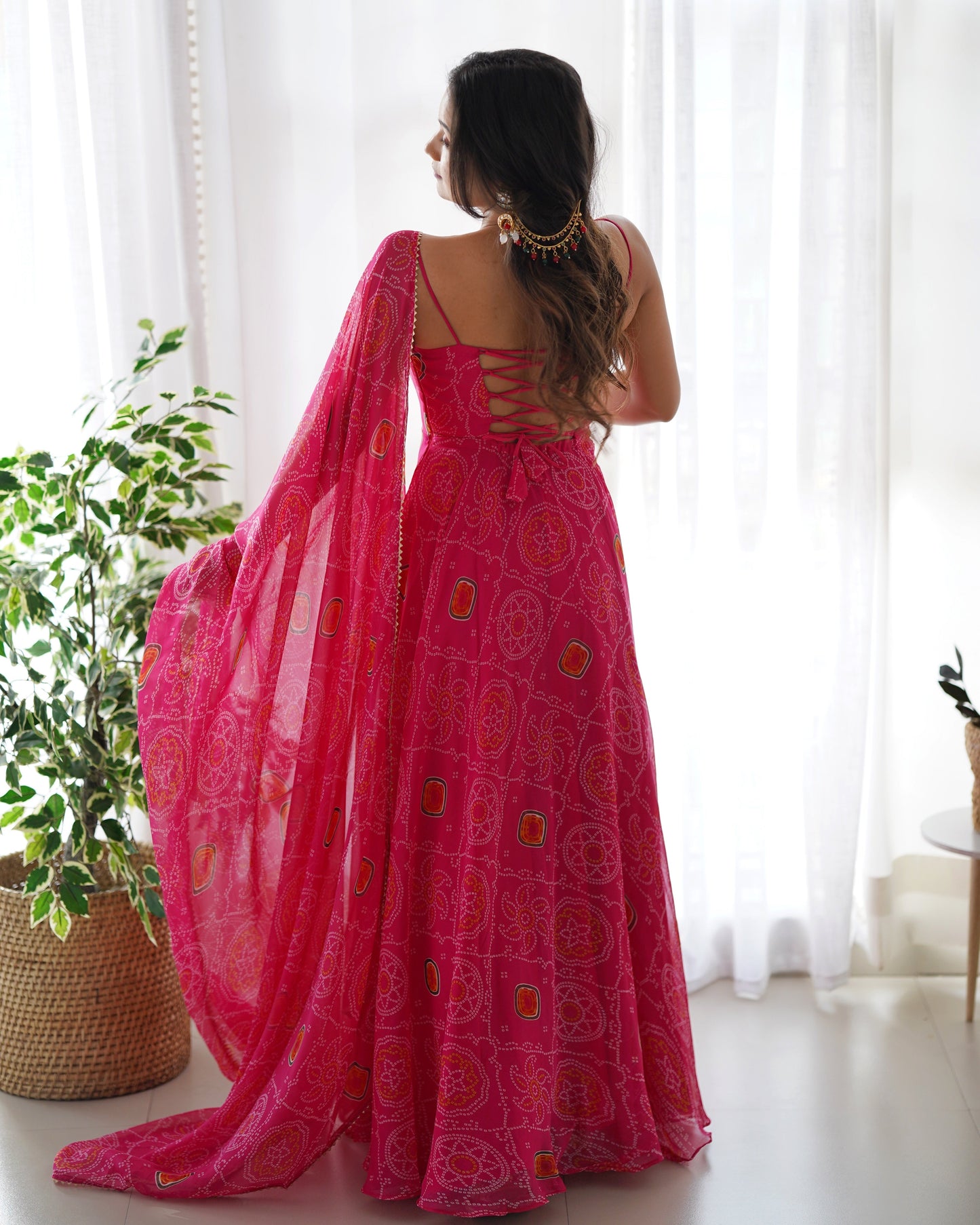 Party Wear Chiffon Printed Ready to Wear Anarkali Gown For Girls