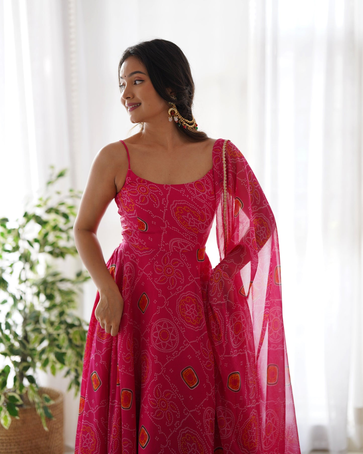 Party Wear Chiffon Printed Ready to Wear Anarkali Gown For Girls