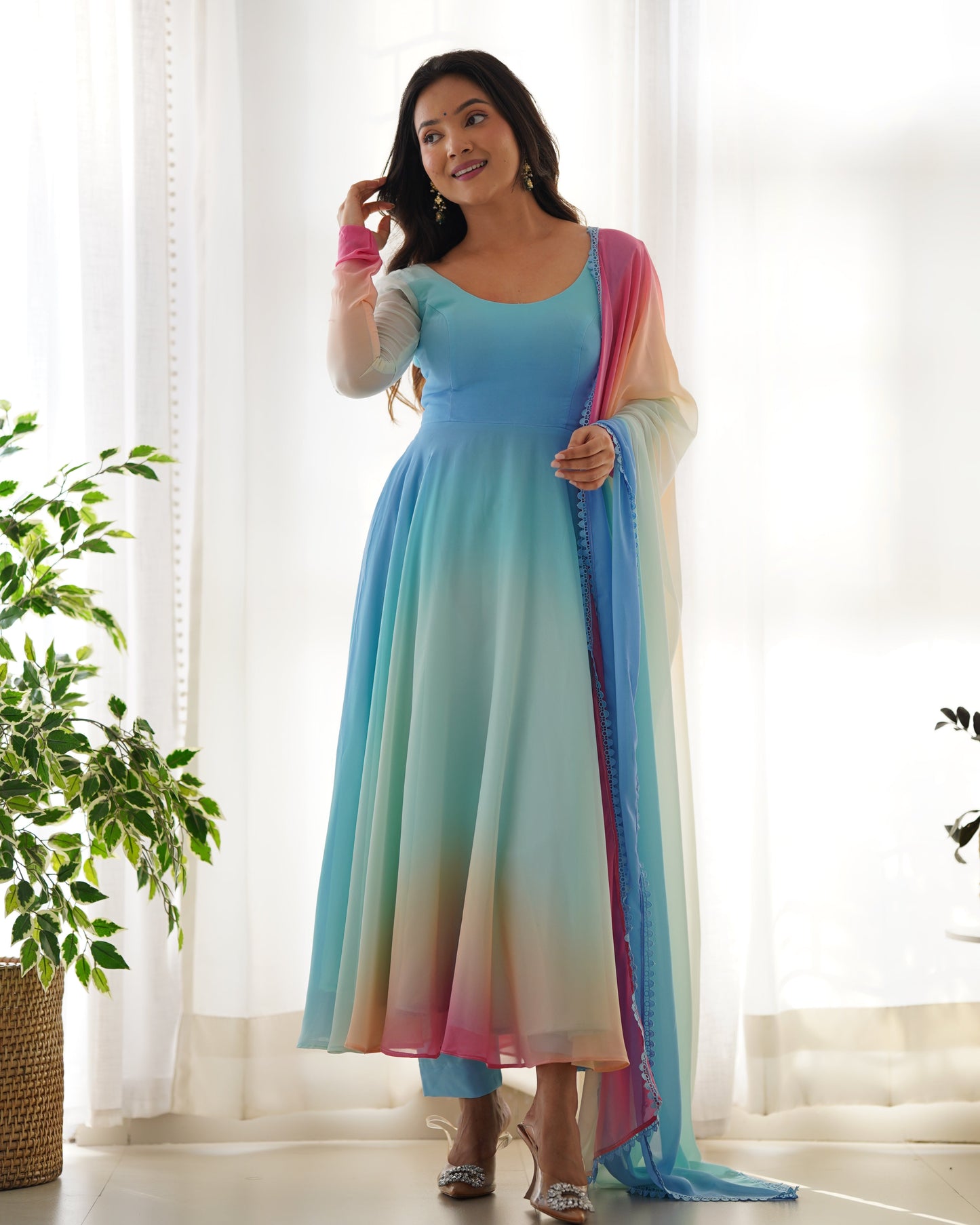 Pure Soft Georgette Multicolor Full Stitched Anarkali Gown For Girls Wear