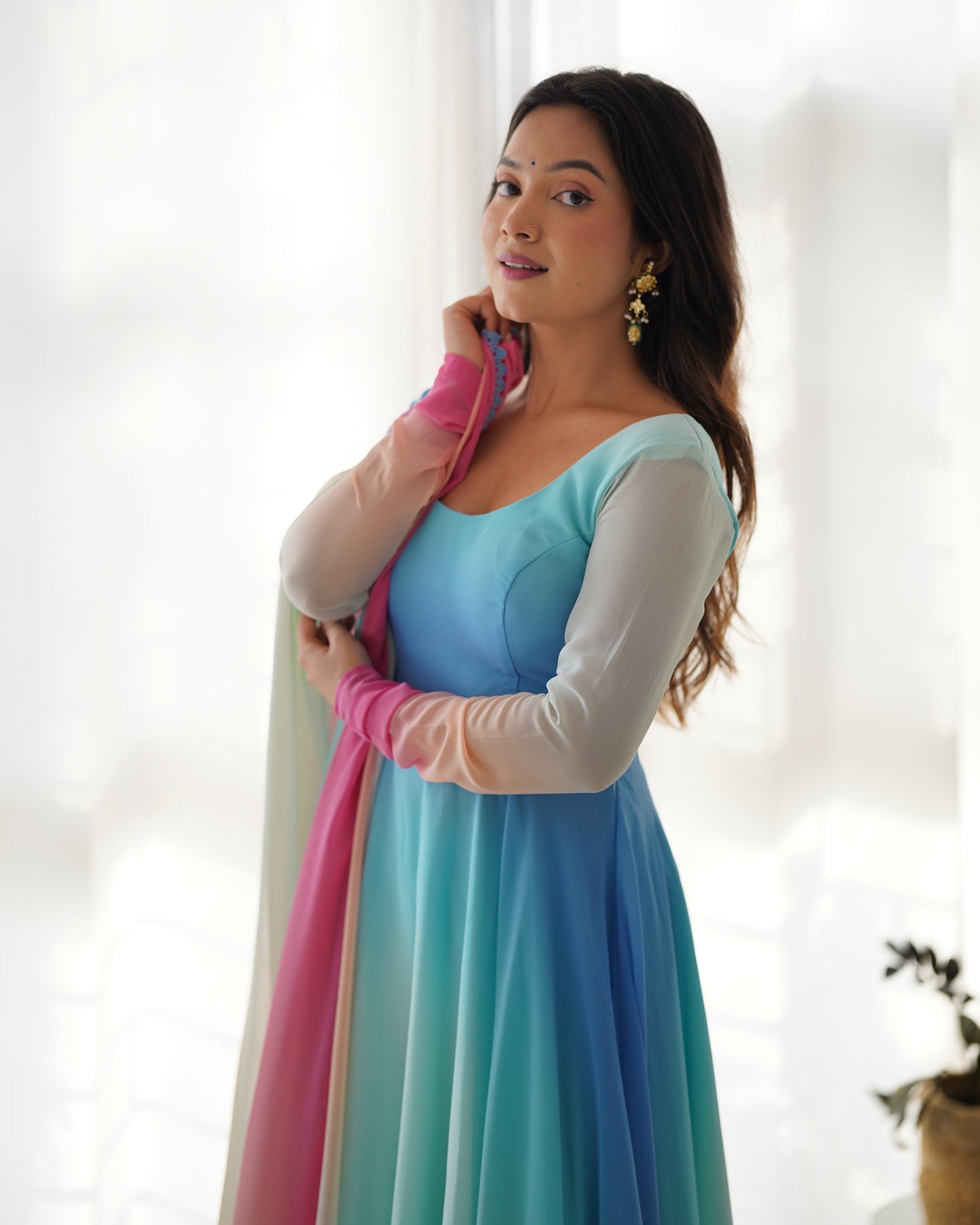 Pure Soft Georgette Multicolor Full Stitched Anarkali Gown For Girls Wear