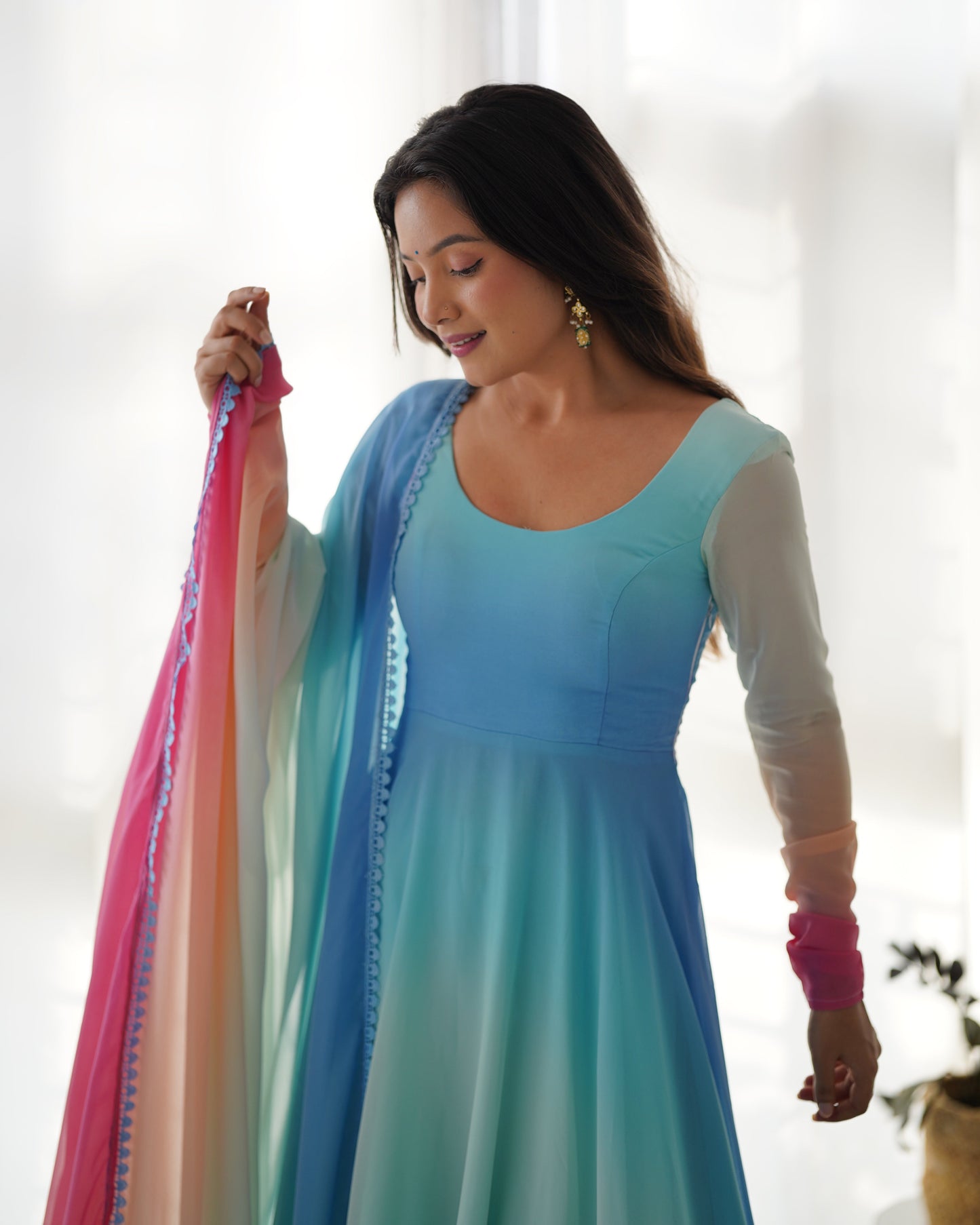 Pure Soft Georgette Multicolor Full Stitched Anarkali Gown For Girls Wear