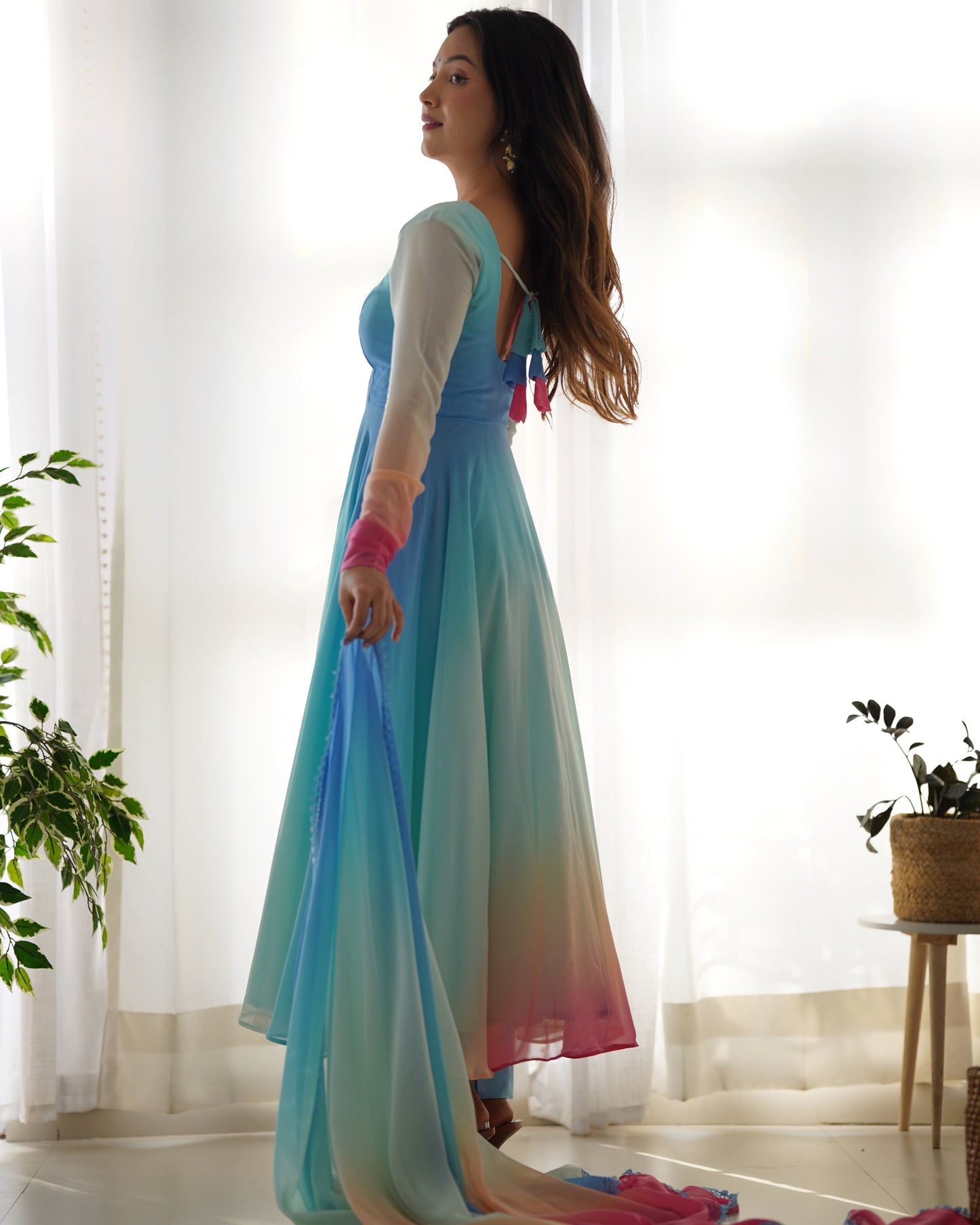 Pure Soft Georgette Multicolor Full Stitched Anarkali Gown For Girls Wear