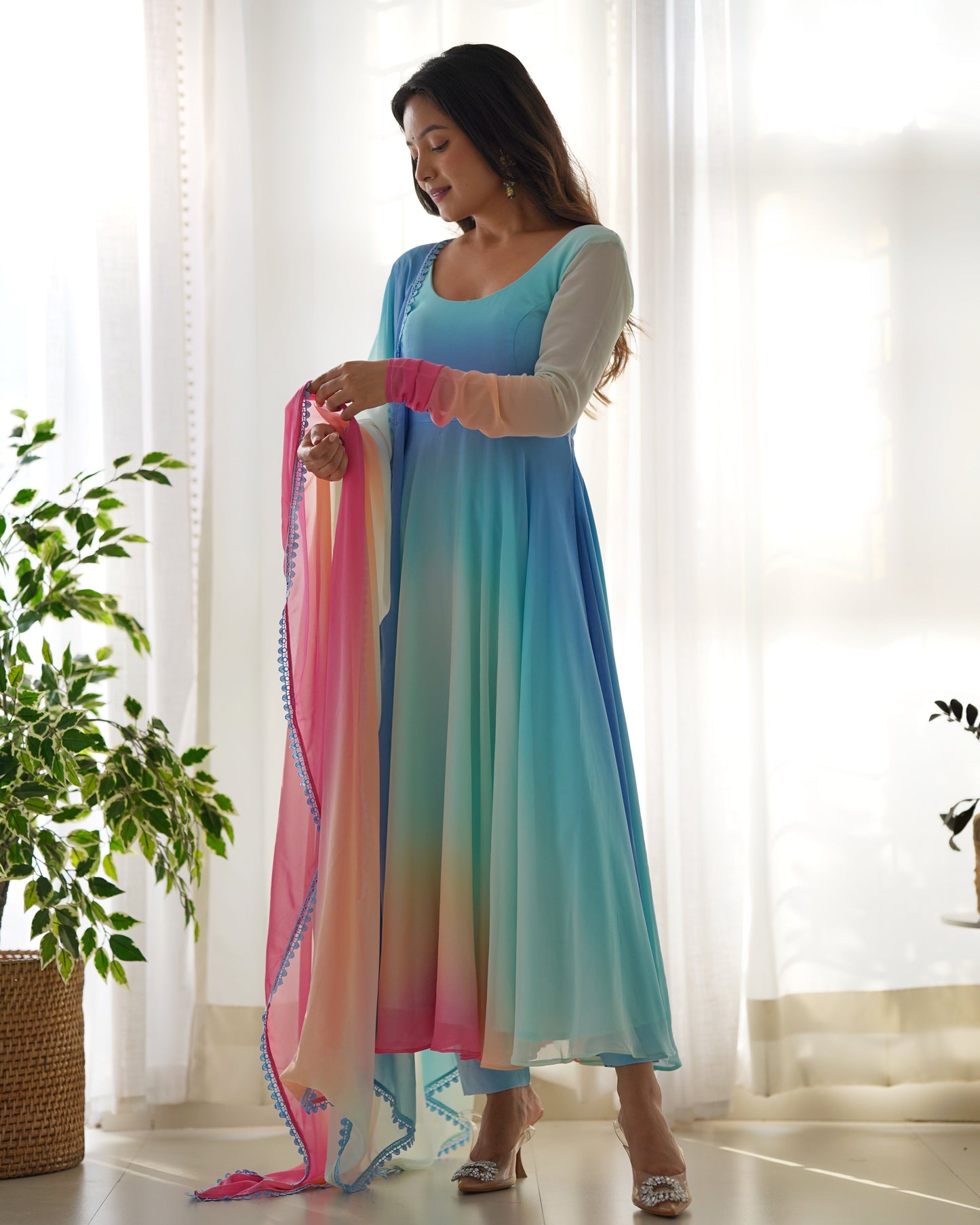 Pure Soft Georgette Multicolor Full Stitched Anarkali Gown For Girls Wear