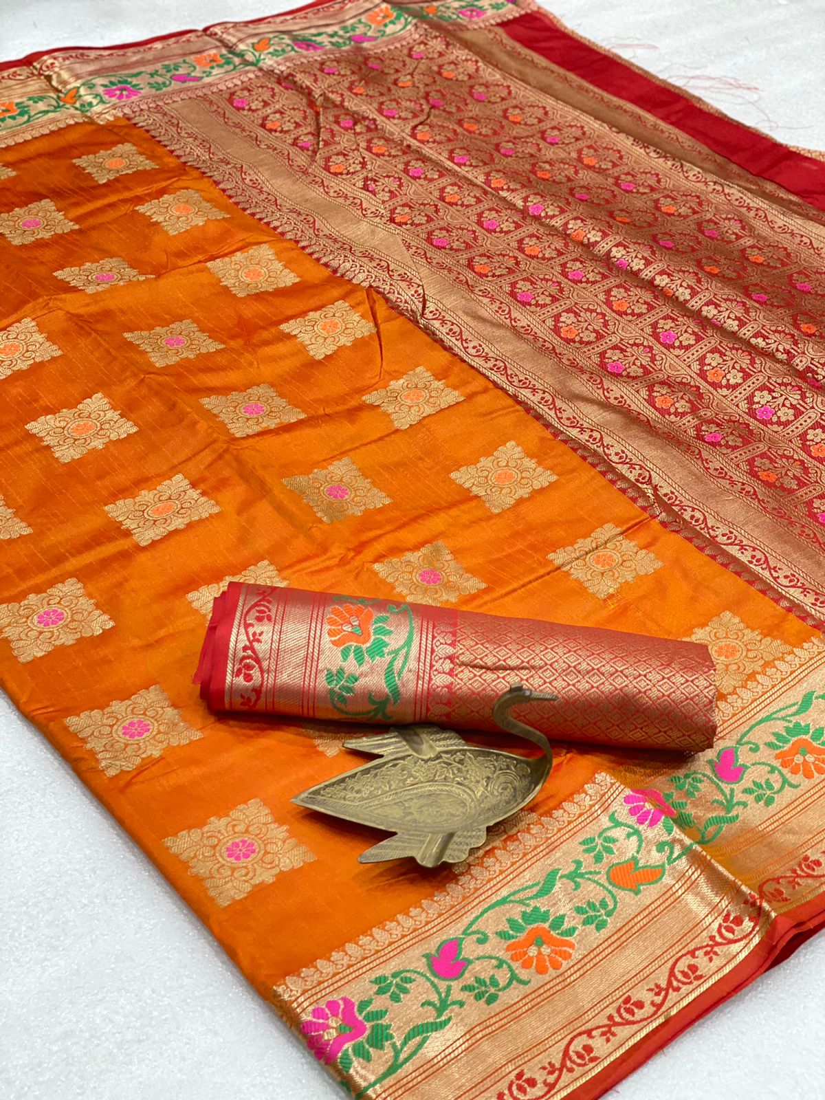 Georgeous Mustard Color Wedding Wear Banarasi Silk Weaving Saree Blouse