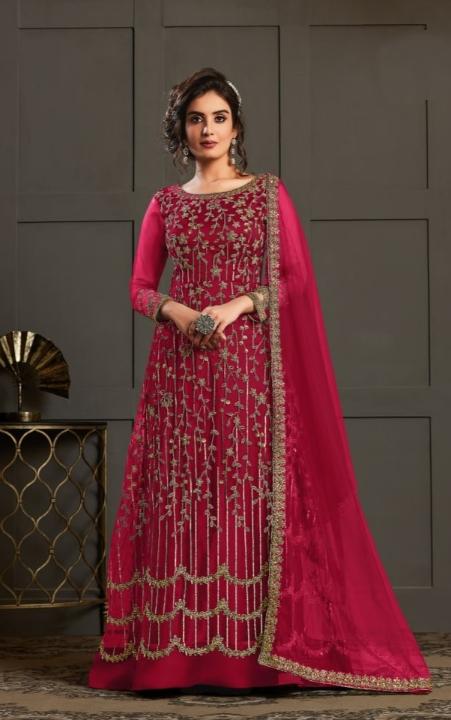 Marvalous Rani Pink Color Net Embroidered Work Function Wear Salwar Suit