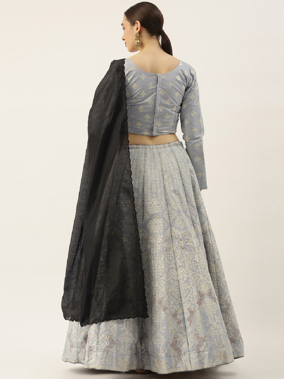 Astonishing Grey Color Function Wear Silk Zari Foil Work Lehenga Choli
