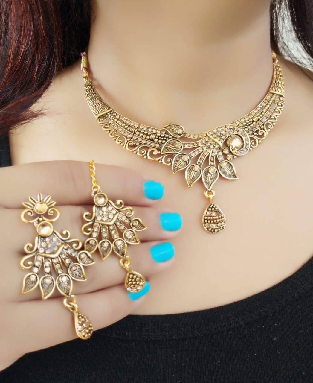 Preferable Golden Imitation Stone Necklace Imitation Necklace Set