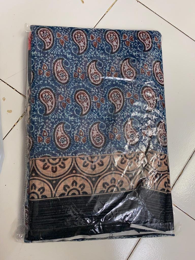 Latest Designer Blue Color Cotton Saree For Women