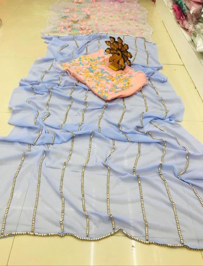 Charming Light Blue Color Indian Wear Georgette Sequence Work Saree Blouse