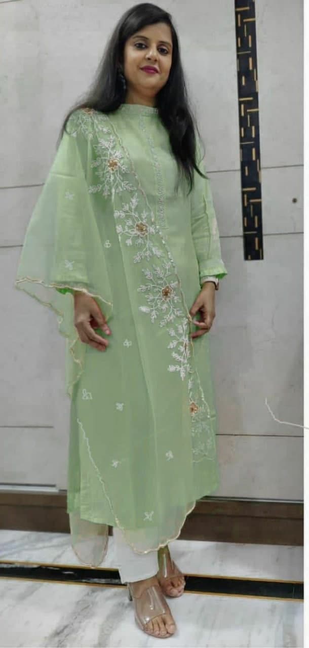 Elegant Sea Green Color Function Wear Cotton Moti Khatli Work Salwar Suit
