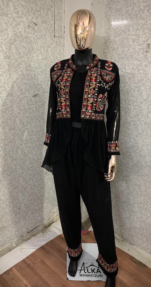 Hypnotic Black Color Party Wear Georgette Embroidered Work Indo Western