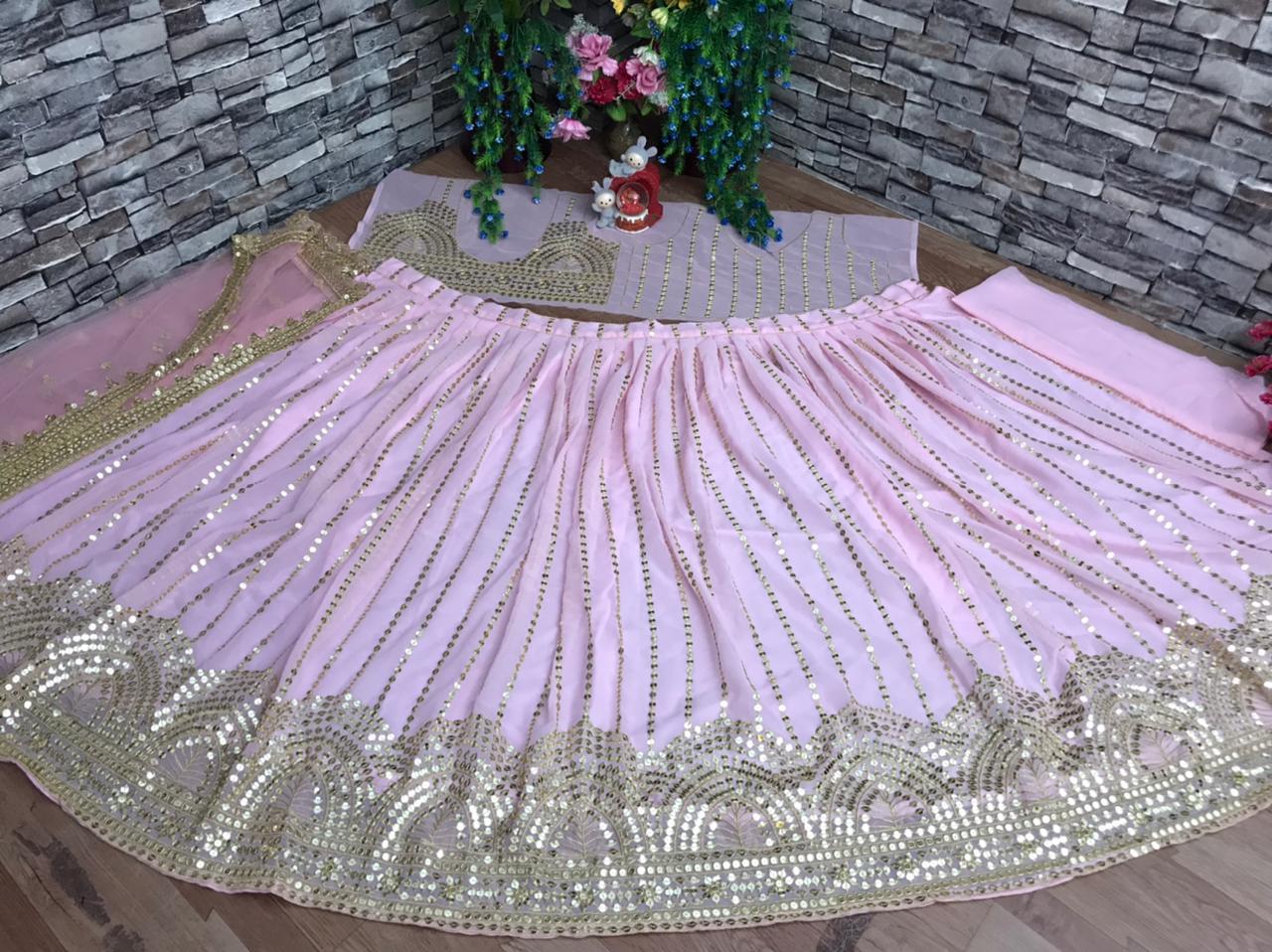 Refreshing Baby Pink Color Georgette Sequence Embroidered Work Lehenga Choli For Women