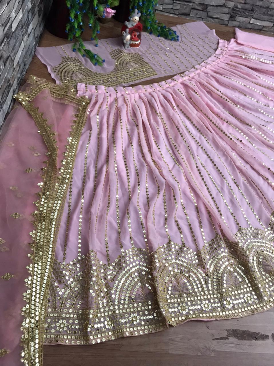 Refreshing Baby Pink Color Georgette Sequence Embroidered Work Lehenga Choli For Women