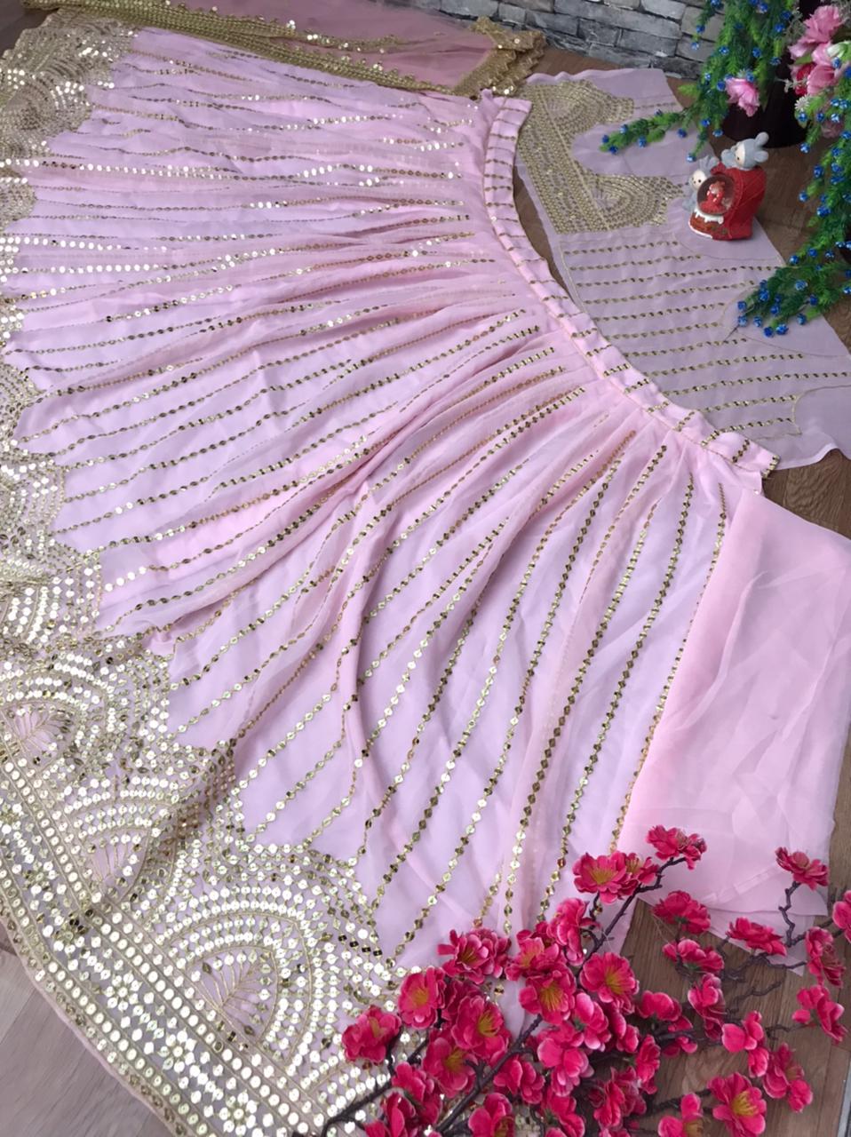 Refreshing Baby Pink Color Georgette Sequence Embroidered Work Lehenga Choli For Women