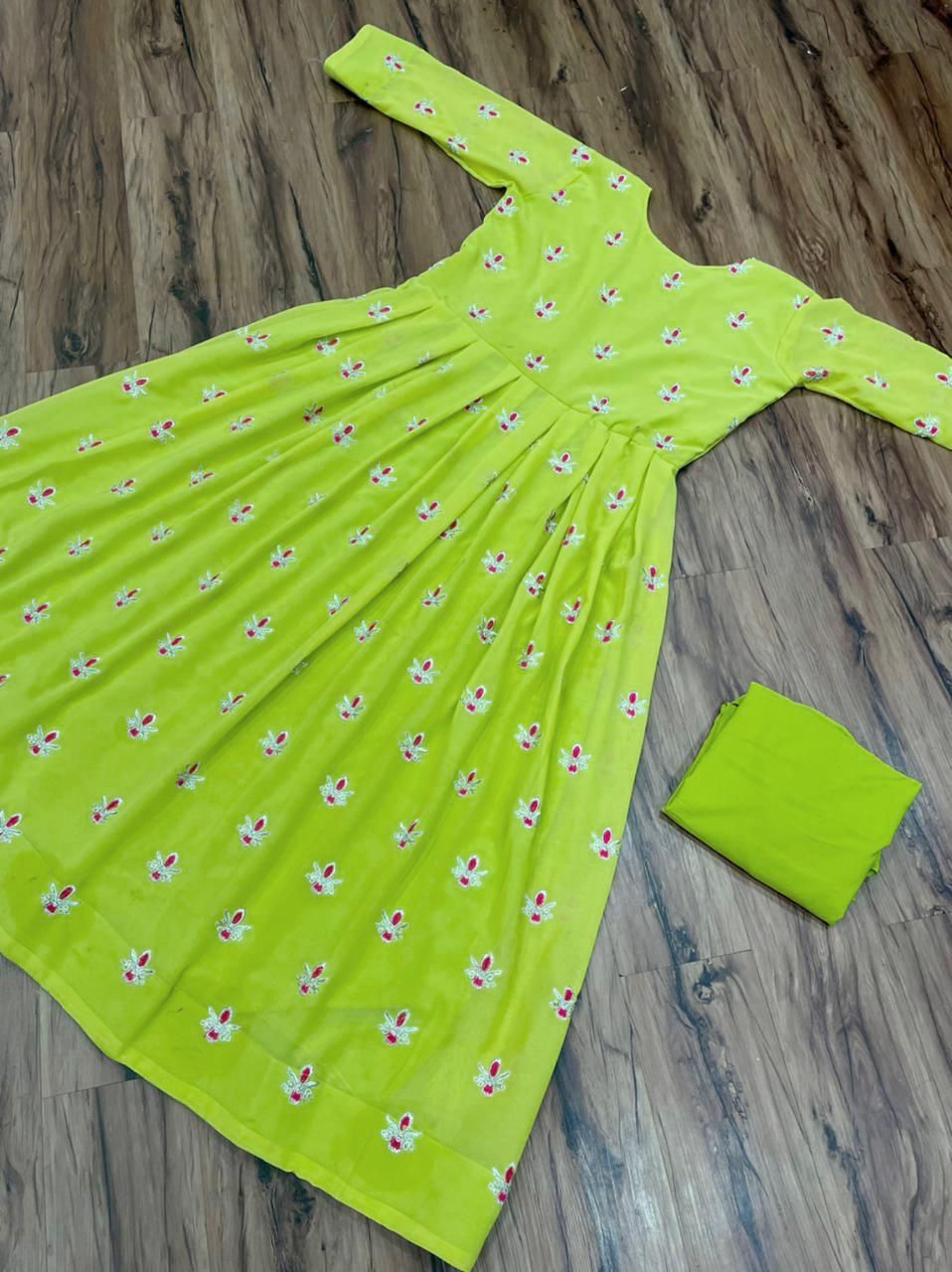 Hypnotic Green Color Georgette Embroidered Work Pant Kurti For Party Wear